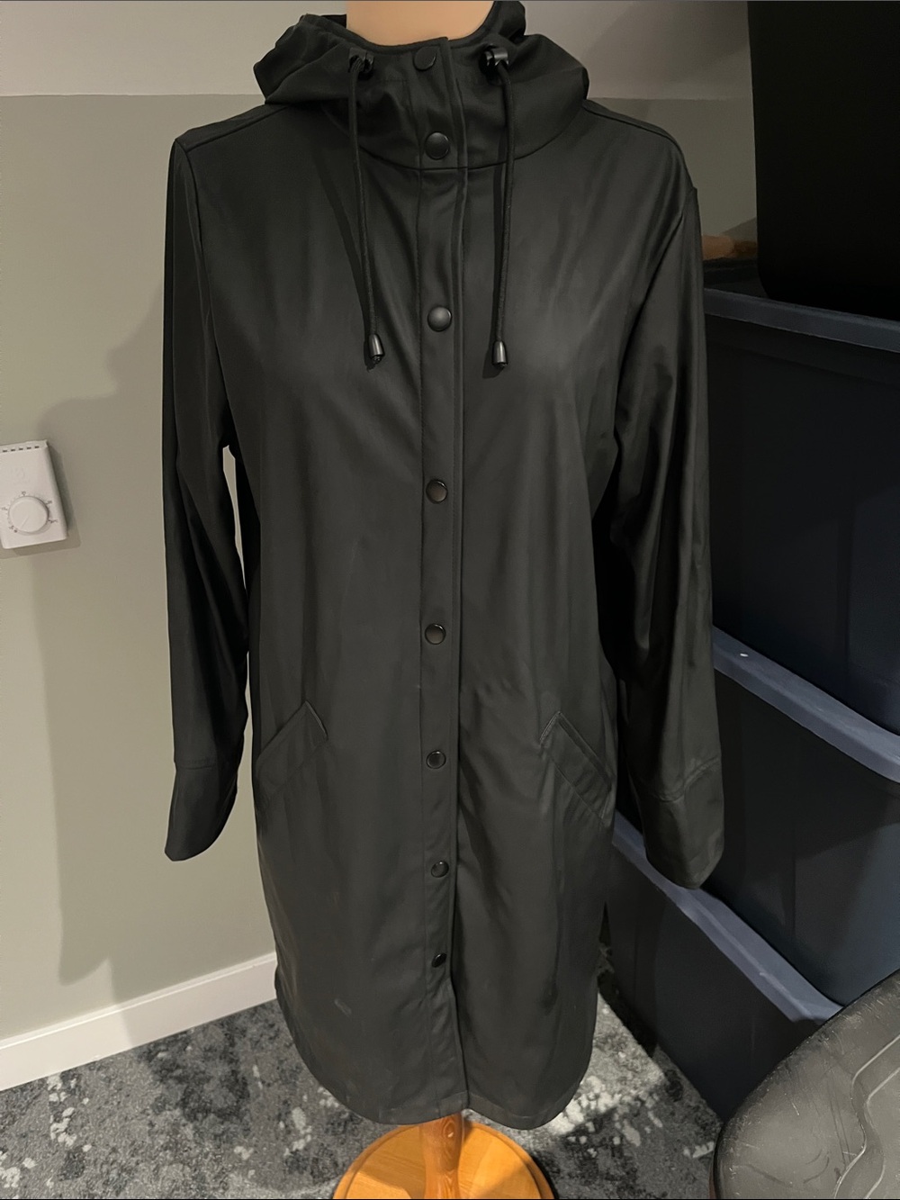 twik Matte Black Hooded Trench with Snap Front